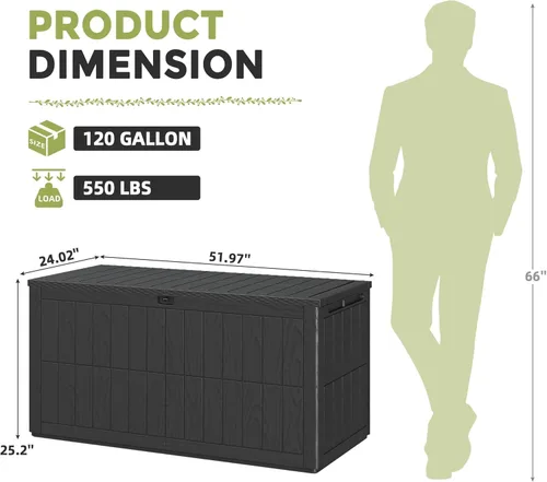 Vista 8 de UDPATIO Caja de almacenamiento para exteriores de 120 galones, con cerradura, de resina impermeable, contenedor de almacenamiento para interiores