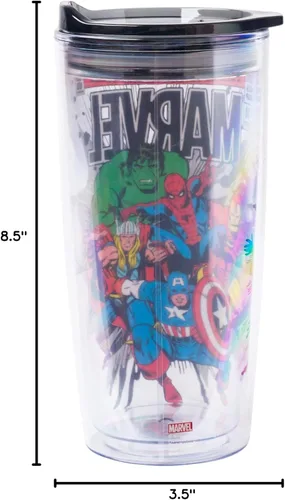 Vista 9 de Silver Buffalo Marvel Avengers Taza de viaje con diseño de Spider-Man, Capitán América, Thor, Hulk e Iron Man, de doble pared, con tapa de cierre