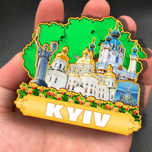 Vista 4 de Imán de madera de Kiev Ucrania 3D para nevera, recuerdos coleccionables, decoración hecha a mano, artesanías 4