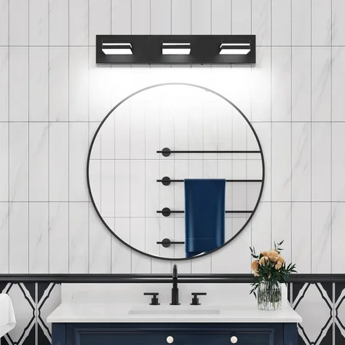 Vista 7 de Accesorios de iluminación de tocador de baño sobre espejo (3 luces, 5CCT, regulable) modernos accesorios de iluminación LED de pared de baño, negro