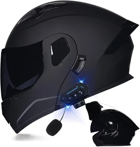 Vista 43 de Casco modular Bluetooth para motocicleta, aprobado por DOT, de cara completa, abatible, antivaho, doble visera, casco de motocicleta de calle, LENTE