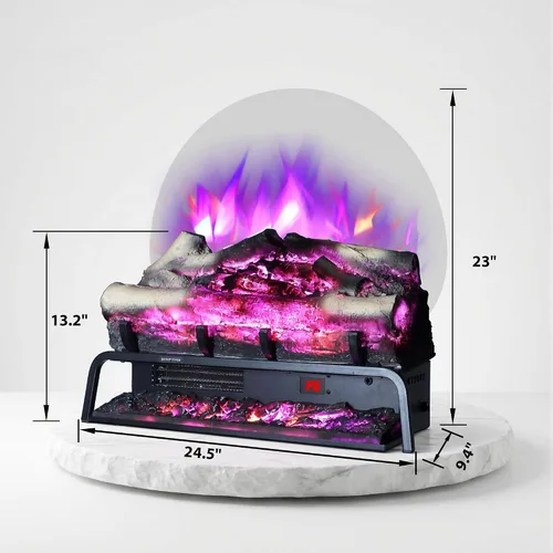 Vista 5 de Calentador eléctrico de troncos de chimenea de 25 pulgadas, juego de troncos de chimenea eléctrica independiente con control remoto y aplicación