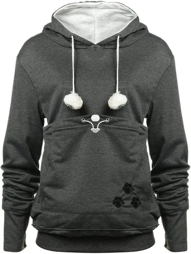 Vista 9 de YYW Sudadera con capucha para mujer, sudadera de gran tamaño con capucha para gatos, soporte para mascotas y perros (gris, M)