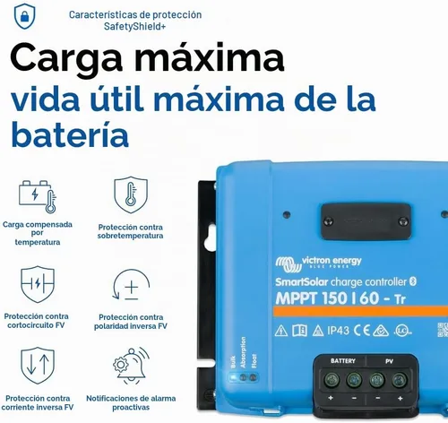 Vista 8 de Victron Energy SmartSolar MPPT Tr Charge Controller 150V, 60A, 12/24/36/48V Controladores de carga solar Bluetooth para paneles solares