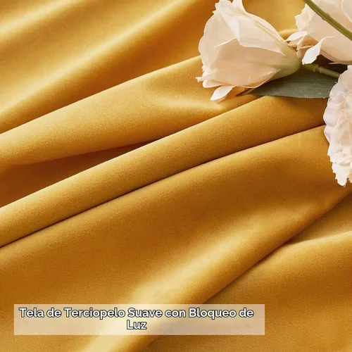 Vista 3 de MIULEE - Cortinas de terciopelo con pompones amarillo mostaza para habitación/sala de estar, cortinas opacas para otoño, aislantes térmicos, de 84