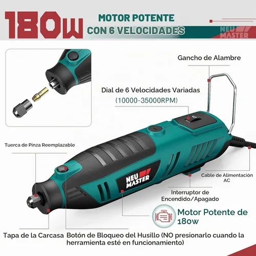Vista 2 de NEU Master Kit de herramientas rotativas de 200 W, herramienta rotativa