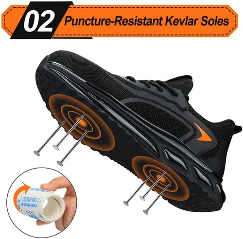 Vista 3 de Zapatos deportivos con punta de acero para hombre, zapatos ligeros para hombre, zapatos de trabajo cómodos, zapatos de seguridad con amortiguación