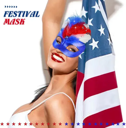 Vista 6 de BODIY Mardi Gras Masquerade Mask Blue Feather Mask Crystal Half Mask Independence Day Costume Eyemask Rave Accessories