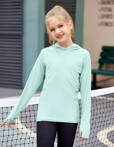 Vista 6 de Zaclotre - Sudadera con capucha para niños, con protección solar UPF 50+, de secado rápido, para niñas, con agujeros para los pulgares