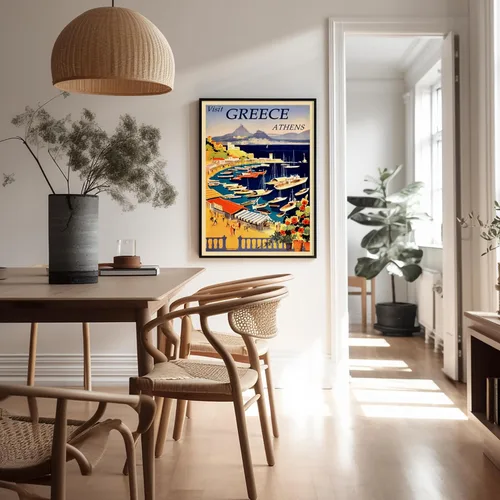 Vista 5 de Poster Master Póster de viaje vintage, impresión de Grecia, arte de Atenas, arte de la bahía de Castella, regalo costero para él, ella, amante