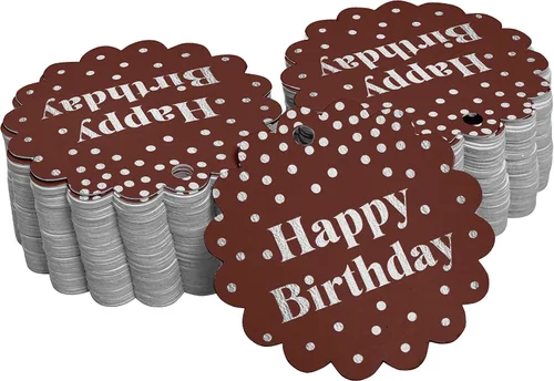 Vista 17 de Etiquetas de papel para colgar con texto en inglés «Happy Birthday» (50 unidades)