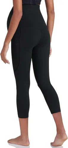 Vista 5 de POSHDIVAH Leggings de entrenamiento de maternidad para mujer, sobre el vientre, pantalones de yoga con bolsillos, pantalones de trabajo suaves