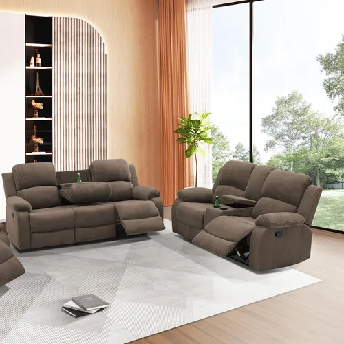 Vista 11 de Sofá reclinable manual, sofá reclinable con portavasos de 3 asientos, sofá de 3 asientos con mesa auxiliar desplegable para sala de estar, oficina
