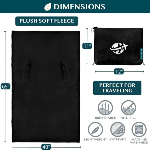 Vista 7 de PAVILIA Manta de viaje y almohada, manta de avión con apertura de brazos para adultos, manta compacta de avión con agujero para el brazo, bolsa 2