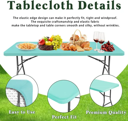 Vista 3 de Pack de 6 manteles de picnic elásticos ajustados para mesas rectangulares de 6 pies, impermeables, lavables, de spandex para patio, plegables