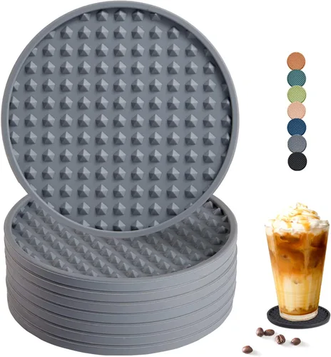 Vista 8 de Coga Juego de 6 posavasos con soporte, posavasos de silicona para cualquier tipo de mesa, mesas de madera, piedra, aptos para lavavajillas Paquete