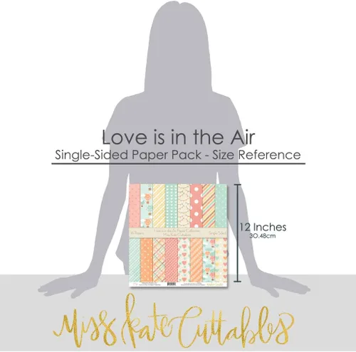 Vista 3 de Paquete de papel con patrón – Love is in the Air – Álbum de recortes de papel especial premium de una cara de 12 x 12 pulgadas, colección incluye 16