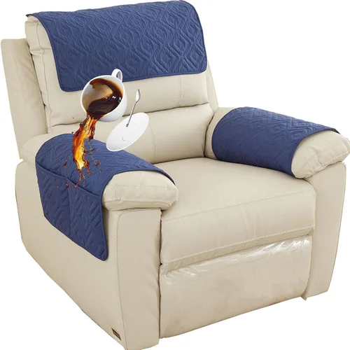 Vista 27 de Funda para Reposabrazos de Sofá, Funda para Reposacabezas de Silla Reclinable, Funda de Sillón con Bolsillos, Protector de Muebles Acolchado Beige