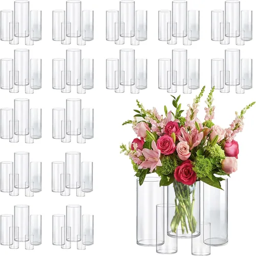 Vista 14 de 5 piezas de jarrones de vidrio Cilindro Jarrones para centros de mesa Pequeños jarrones de flores de vidrio transparentes Jarrones para decoración
