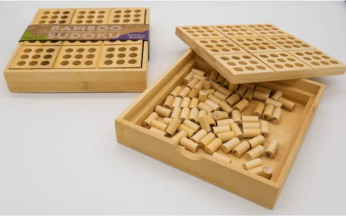 Vista 8 de Project Genius Ecologicals Bamboo Sudoku, rompecabezas ecológicos, rompecabezas de bambú, incluye clavijas numeradas para tablero de juego y folleto