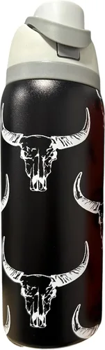 Vista 14 de Botella de agua de acero inoxidable de 40 oz taza Longhorn Bottle Bull Tumbler Cow Gift Western Water Bottle Cup (24oz Cream(90)-Longhorn (D35))