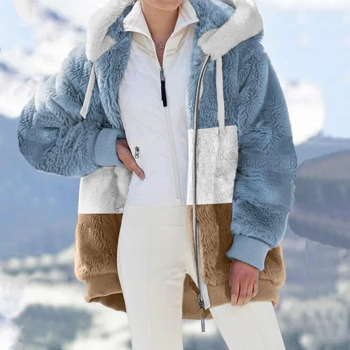 Vista 2 de Chaquetas para mujer, abrigos de lana de cordero, abrigo acolchado de piel esponjosa, abrigo cálido