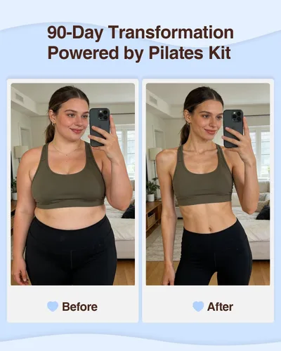 Vista 3 de Kit de Pilates para mujeres para entrenamiento en casa, equipo de Pilates juego de anillo y pelota con 3 bandas de resistencia de tela, pelota