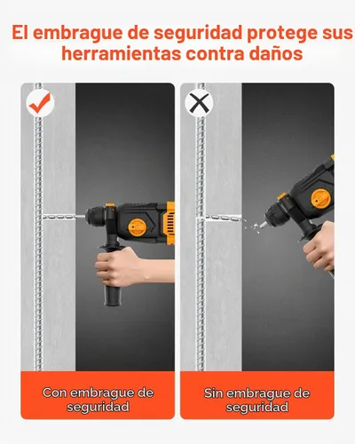 Vista 9 de VEVOR Taladro de martillo rotatorio SDS-Plus de 1 pulgada, taladros con cable de 8 amperios, martillos cinceladores resistentes con embrague