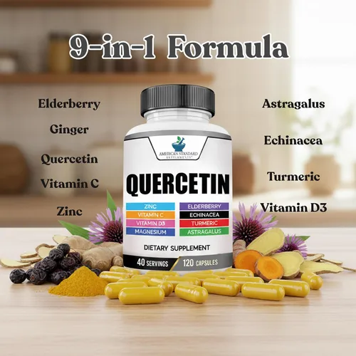 Vista 5 de American Standard Supplements Quercetina 1000 mg por porción con zinc, vitamina C, vitamina D3, magnesio, saúco, equinácea, cúrcuma, astrágalo, sin