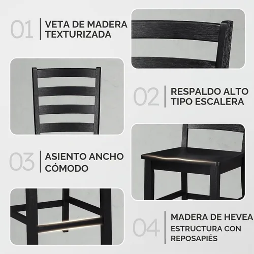 Vista 3 de Lexicon Juego de 2 sillas de comedor estilo granja, marco de madera Negro