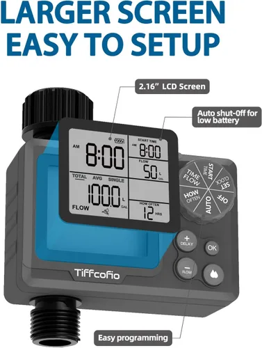 Vista 3 de Nuevo temporizador de aspersor programable de control de volumen de agua, temporizador de manguera con control de duración del agua y medidor
