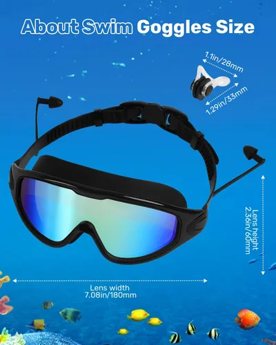 Vista 2 de Gafas de natación para adultos, gafas de natación antivaho y UV con clip de nariz y tapones para los oídos, sin fugas