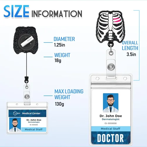 Vista 4 de Plifal Soporte retráctil para carretes con clip de identificación para enfermera, enfermería, etiqueta, tarjeta de identificación, radiología