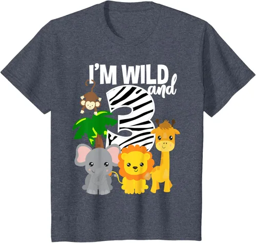 Vista 53 de Camiseta de cumpleaños con temática de zoológico de I'm Wild and 3, Negro, S