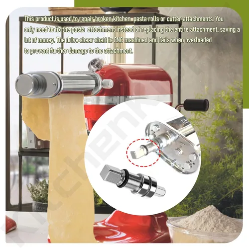 Vista 7 de Acoplador de eje de corte para pasta compatible con batidora de pie Kitchen-Aid – Para rodillo de pasta serie KSMP y cortador de reparación