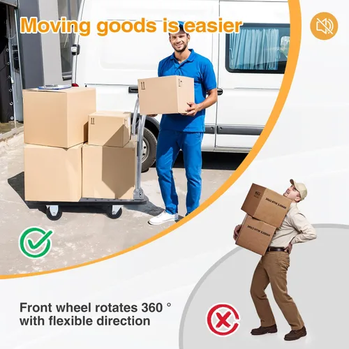 Vista 5 de Carro de mano de plataforma resistente para mudanza, plataforma plegable con ruedas giratorias de 360 grados, carrito de mano plegable para carga