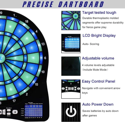 Vista 3 de Turnart Electronic Dart Board,13 inch Illuminated Segments Light Based Games Electric Dartboard for Adults Tested Tough Segment for Enhanced