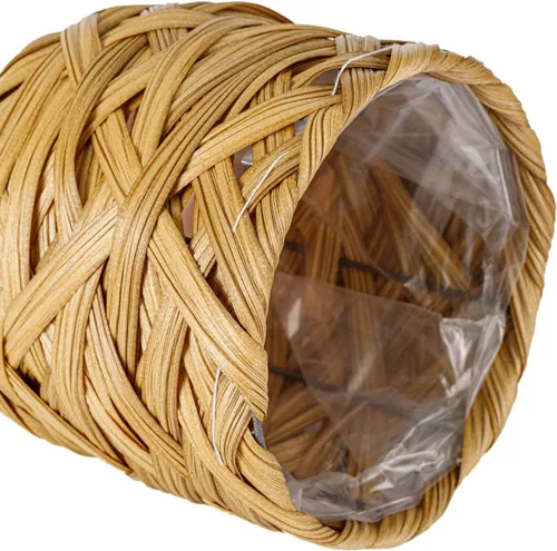 Vista 4 de Juego de 2 cestas tejidas para macetas con forro de plástico y 3 patas de madera, flores, juguetes de granja rústica (tejido grueso)