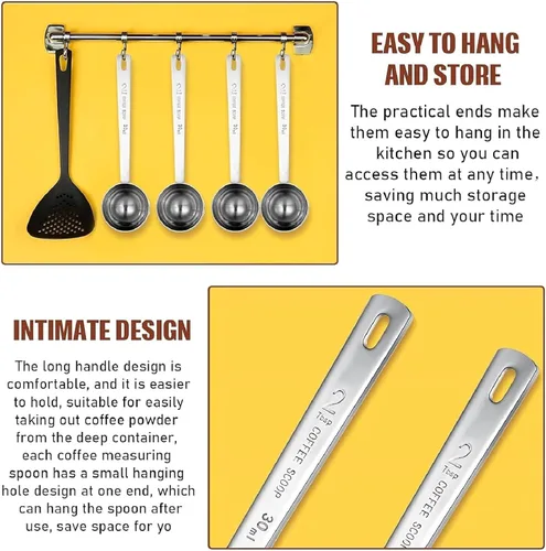 Vista 4 de Geiserailie 2 cucharadas de 2 cucharadas con mango largo, cuchara medidora de acero inoxidable de 1.0 fl oz para café, leche y fruta en polvo, té