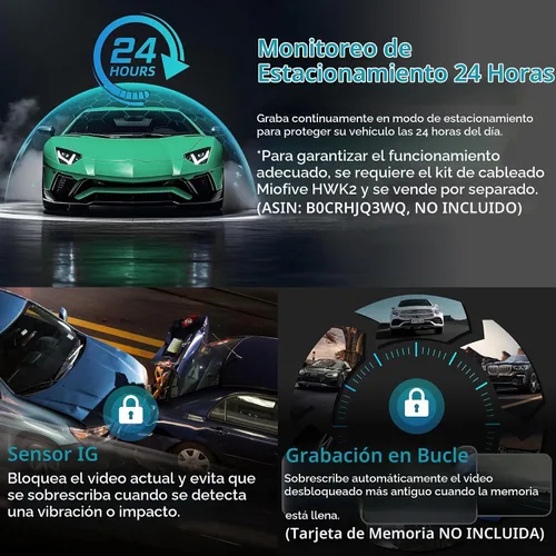 Vista 6 de Miofive S1 E 4K Dash Cam frontal - Cámara de tablero de instrumentos de coche UHD 2160P con IPS de 3 pulgadas Built-in WiFi, GPS Tracking, Smart