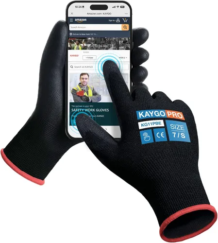 Vista 86 de KAYGO KG11PB - Guantes de trabajo de seguridad con revestimiento de poliuretano, 12 pares de guantes de punto sin costuras para hombres y mujeres