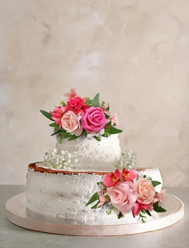 Vista 5 de Marriwise 3 piezas de flores prefabricadas, decoración de pastel de boda rosa baya, decoración de flores artificiales para boda, ceremonia