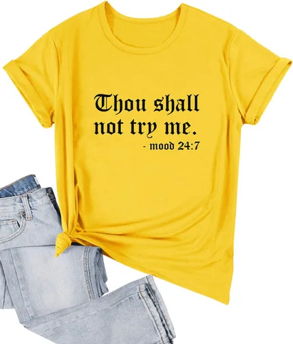 Vista 2 de Nlife Camisetas gráficas vintage para mujer con texto en inglés "Thou Shall Not Try Me