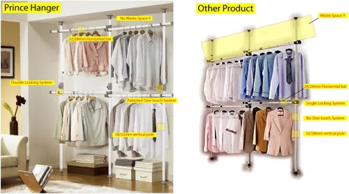 Vista 3 de Perchero ajustable de 2 niveles Estante para ropa Organizador para armarios