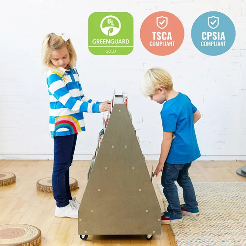 Vista 7 de ECR4Kids Mobile Double-Sided 10-Shelf Wooden Book Display, Grey Wash Durable birch, GREENGUARD Gold Certified, 40lb capacity, 10 shelves for