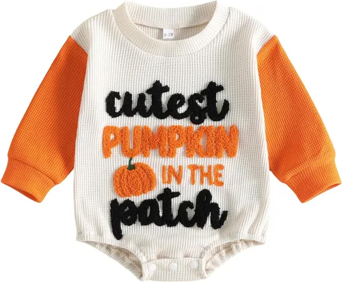 Vista 12 de Traje de Halloween para bebé niña con bordado de gofres de manga larga A-daddy's Little Pumpkin