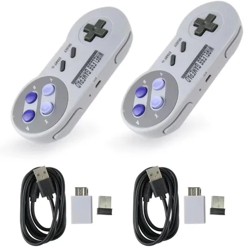 Vista 4 de Controlador inalámbrico para SNES ClassicPC, 2.4G recargable Gamepad Joystick con receptor, con adaptador USB para PC (2 moradas)