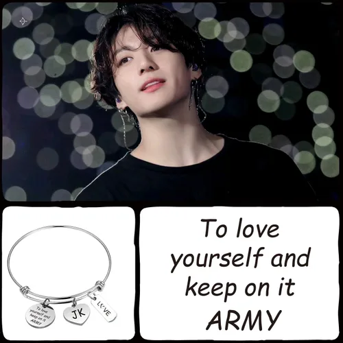 Vista 6 de LACAKU - Pulsera para niño Kpop BTS Bangtan dijes con textos en inglés amarte a ti mismo ARMY regalo de joyería para niños acero inoxidable JK BR