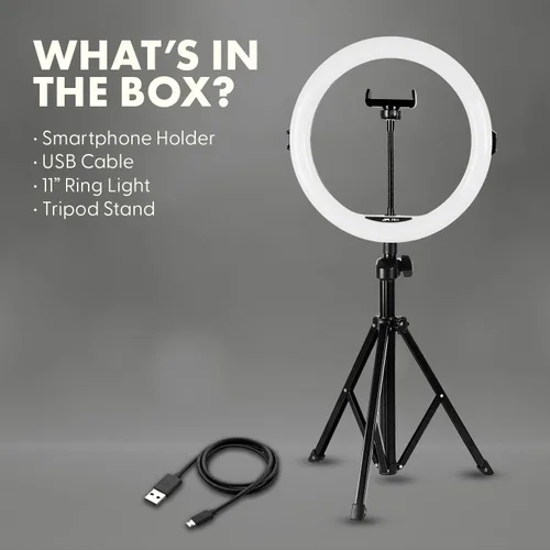Vista 7 de SQUATZ Anillo de luz LED de 11 pulgadas para selfie de 12 W con control por cable, 3 modos de color, 10 niveles de brillo, soporte de trípode con 6