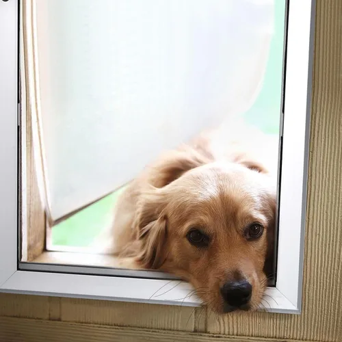 Vista 6 de Puertas extra grandes para perros con marco de aluminio fuerte, cierre automático y solapa duradera para eficiencia energética, panel de cierre